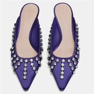 Zara Satin Embellished Rhinestone Fringe Heeled Mules Size 6.5